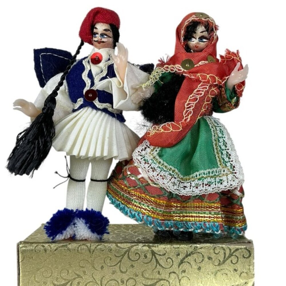 Vintage Greek Folk Doll Set Tsolias Evzones Traditional Ceremonial Dance Outfit - Picture 16 of 16